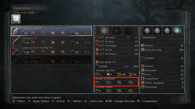 Bloodborne Guide statistiques armes