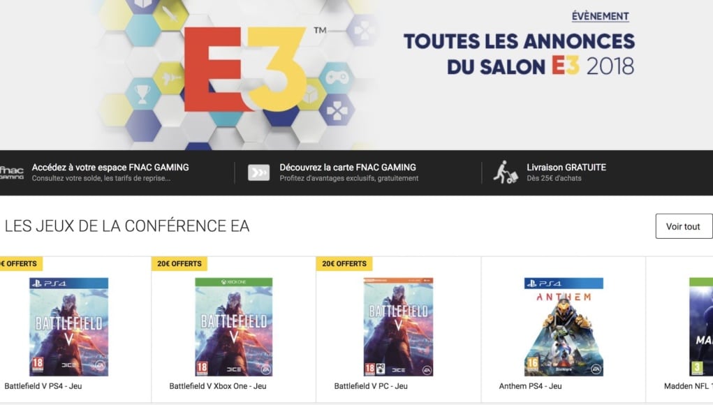 Precommande E3 2018 Fnac